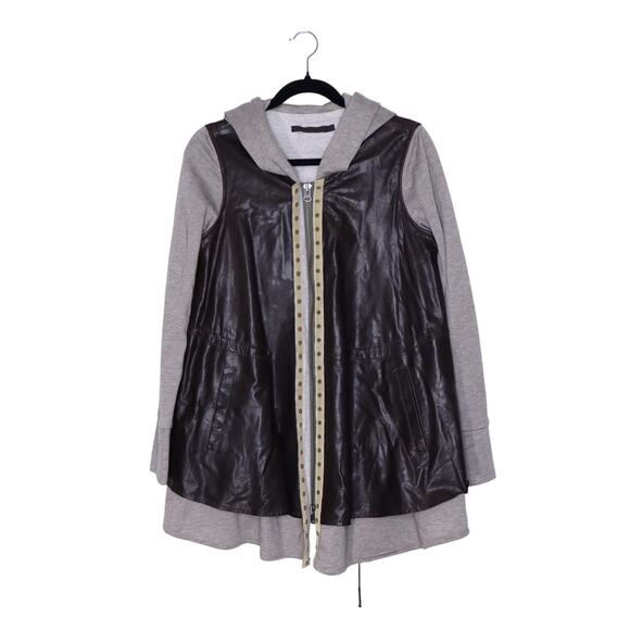 NICHOLAS K Layered Hoodie Leather Swing Jacket Brown Long Sleeve Women's S - Picture 1 of 8